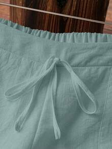 EMERY ROSE Pantalones casuales de bolsillo blanco para mujer, primavera y verano - Azul menta - Ver 4