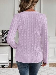 EMERY ROSE Casual Solid Color Crew Neck Sweater, Autumn - Mauve Purple - View 2