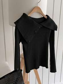 DAZY Áo len bó sát thiết kế thanh lịch dành cho nữ, Thu/Đông - màu đen - Xem 5