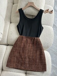 Chiquease Everyday Versatile Casual Commuting Midi Skirt Women's Spring And Summer Set Midi Skirt Short Skirt Shimmering Midi Skirt Valentine's Day Outfits Valentine's Day Outfits Brown Midi Skirts Valentine's Day Outfits Women's Elegant Outfits Brown Skirts - Coffee Brown - View 3