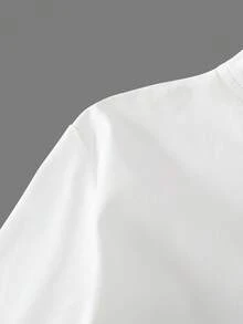 1pc Teen Boy Gentleman Style Solid Beige Long Sleeve Mandarin Collar Shirt, Versatile Slim Fit Elegant School/Casual Wear, Suitable For Wedding, Wedding Guest, Pageboy, Ring Boy,توكسيدو,رمضان - White - View 7