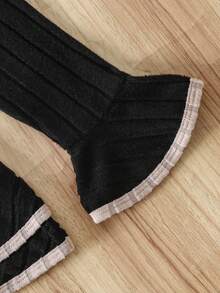 Sparklyn Girls' Spring/Autumn Flare Sleeve Top And Pants Casual Street Fashion Suit - Black - View 5