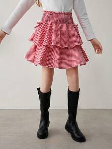 Tween Girls' Casual Plaid Layered Mini Skirt, Summer - Red - View 8