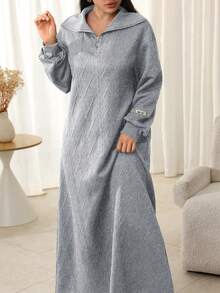 Seusyu Vestido holgado y suelto con textura y forro térmico para mujer, otoño/invierno - Gris - Ver 7