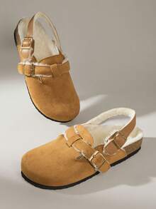 Solecia Damskie płaskie buty z metalową klamrą, modne na jesień/zimę