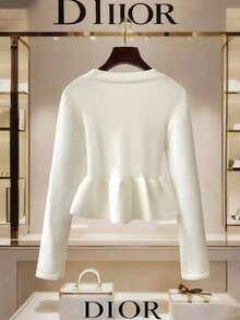 GlowEve Women's Ruffled Hem Layered Crew Neck Long Sleeve Sweater - White - View 2