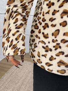 SHEIN CURVE+ Sweat-shirt-shirt décontracté à zip, avec bloc de couleurs et imprimé léopard en sherpa, tailles grandes pour femmes - Multicolore - Voir 7