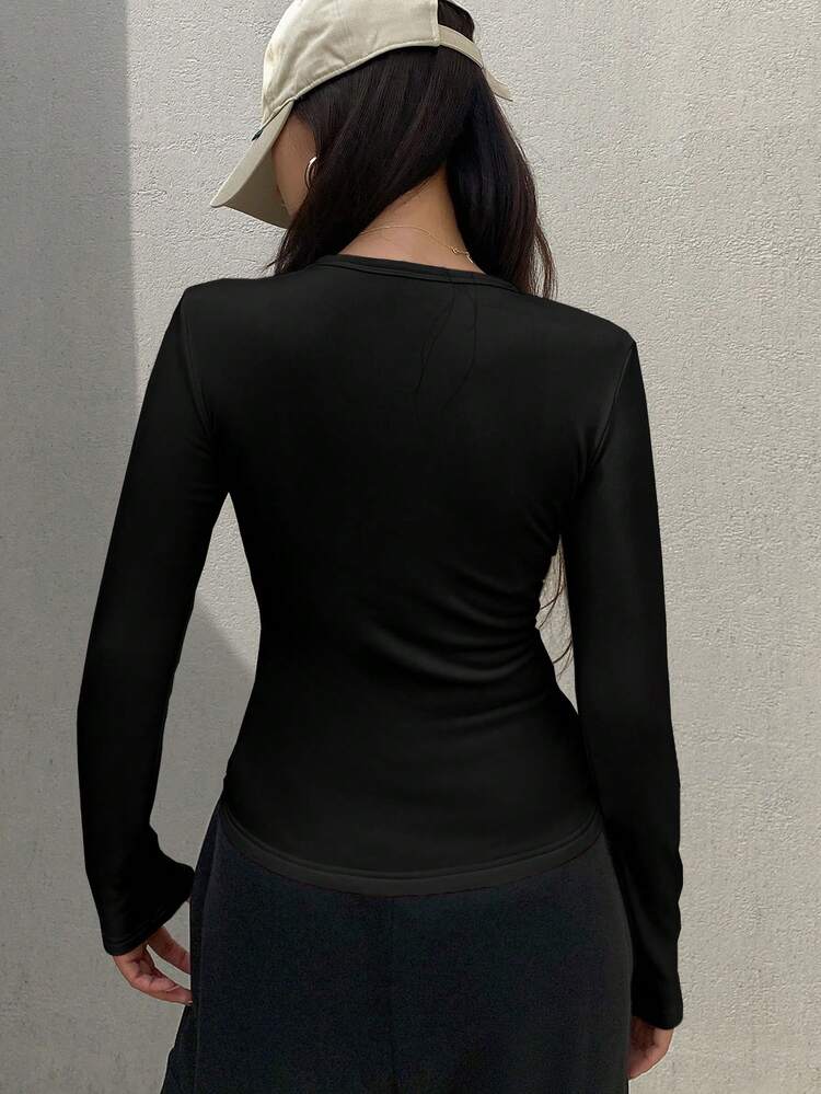 Women's Casual Crew Neck Solid Color Fitted T-Shirt