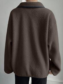 Livesso Áo nỉ cổ bẻ, khóa kéo nửa thân thường ngày dành cho nữ, mùa thu - Cà phê nâu - Xem 2