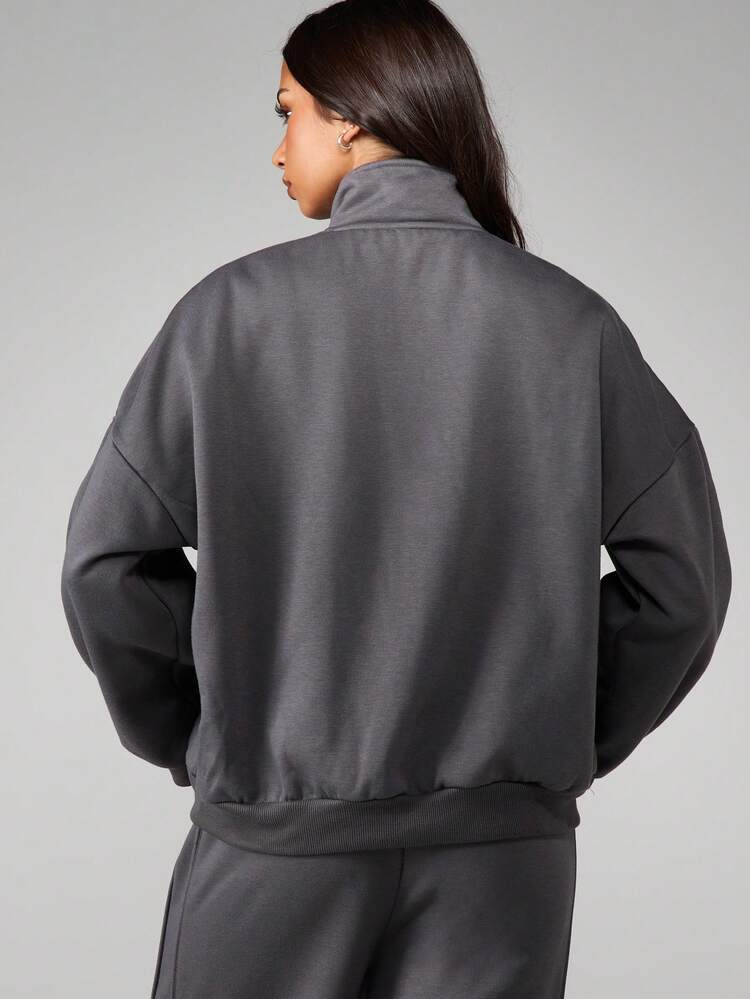 MISSGUIDED Oversized Full Zip Funnel Neck Sweatshirt With Ribbed Cuffs And Hem For Casual Fall Winter Layering