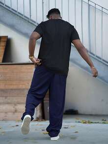 Heavens Edit 2025 Men's Summer Leisure Letter & Tape Print Round Neck Short Sleeve T-Shirt - Black - View 2