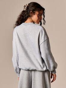 AiiRZ Oversized Balloon Sleeve Crew Neck Sweatshirt Pullover Casual Loose Fit Long Sleeve Winter Fall Comfort Loungewear Basic Essential - Light Grey - View 2