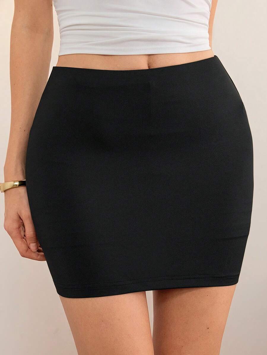 SHEIN Tall 2pcs Women's New Basic Simple Mini Skirt - Black - View 1