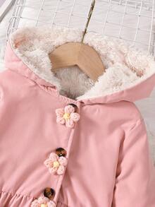 Elladie kids 1 Stück Jacke für Kleine Mädchen in Mittellänge, Kinder Gewebe Verdickte rosa Windjacke mit 3D Blumen Dekor für zusätzliche Süße, frischer und süßer Stil geeignet für Herbst/Winter, locker geschnitten für verschiedene Anlässe wie Urlaub, Reisen, Alltag - Pink - Übersicht 5