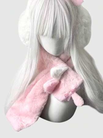 1 pieza Bufanda blanca simple de estilo Kawaii y suave con orejas de gato, adecuada para anime, campus y uso casual