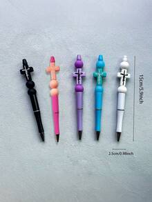 Set Of 5 Silicone Bible Cross Series Ballpoint Pens, Fine Tip Twist Pens, Round Plastic Writing Instruments For Office, School And Work, Great Gift For Teens And Adults, Creative Perfect Gift For Friends - Multiple Colors Back To School - Multicolor - View 2