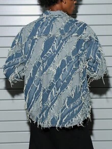 Manfinity EMRG Men's Fashion Long Sleeve Loose Denim Jacquard Jacket Jackets For Men Y2k - Medium Wash - View 2