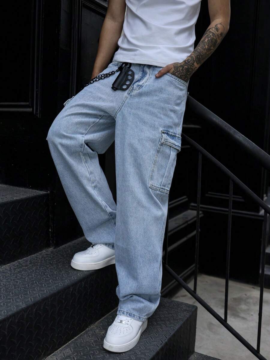 Manfinity EMRG Jeans en denim ample et décontracté avec poches pour hommes - Jean clair - Voir 1