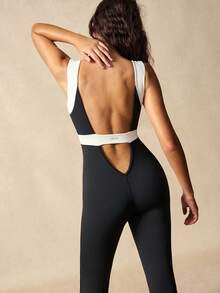 VARSITIE Mono deportivo casual de mujer con contraste de color y espalda descubierta