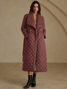 Aveloria Modichic Fashionable Design Versatile Slimming Lapel High-End Elegant Mid-Length Belted Fitted Padded Coat - Coffee Brown - View 6