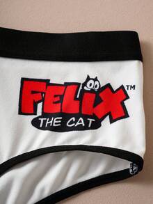 Felix The Cat X SHEIN 2pcs Women Cute Cartoon Letter Graphic Contrast Binding Comfortable Briefs - Black and White - View 6