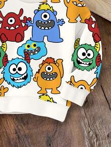 SHEIN 男婴休闲卡通图案宽松圆领柔软针织套头连帽衫，适合秋冬季穿着 - 彩色 - 查看 3