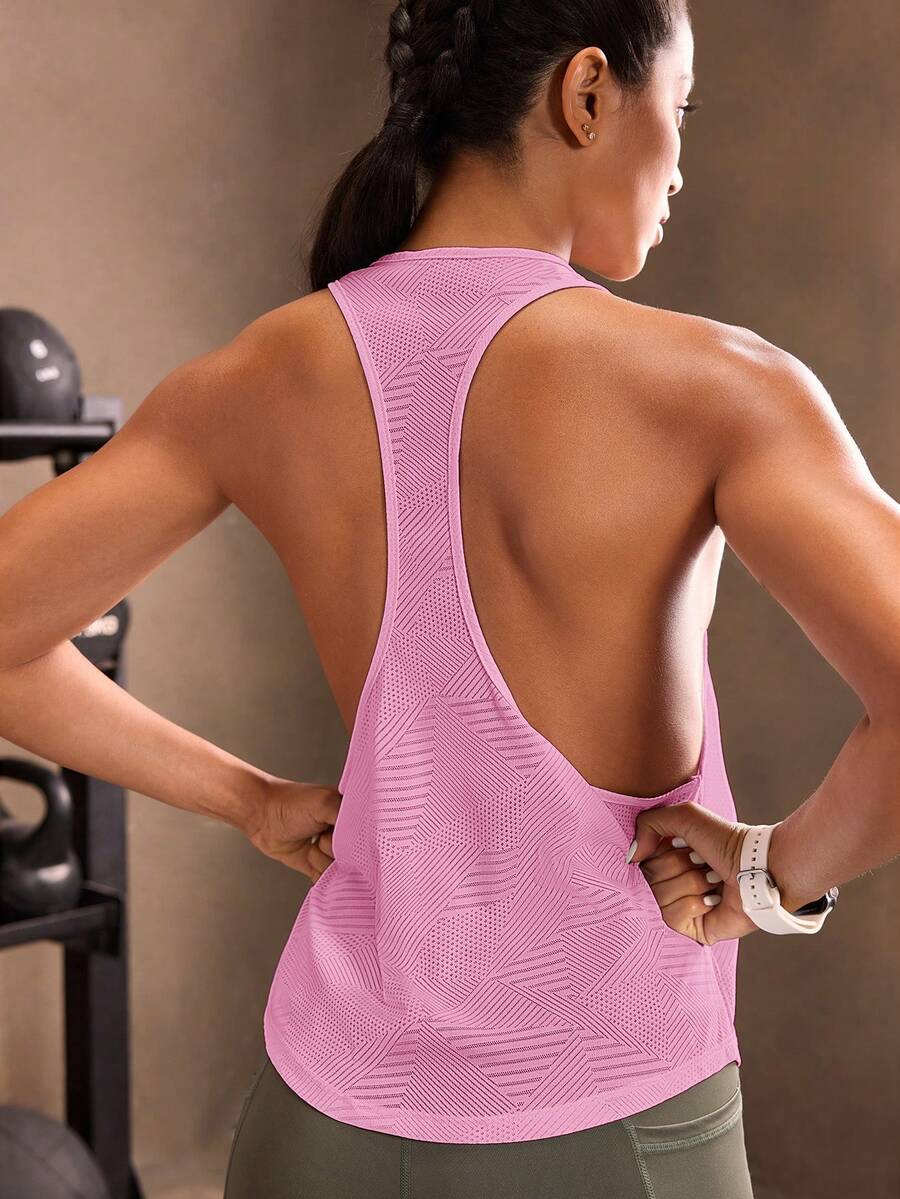 Powerista Camiseta sin mangas de mujer con músculo de unicolor para verano - Rosa - Ver 1