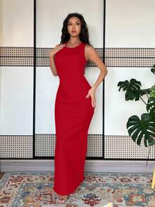 Almamuse Damen Batik-Muster figurbetontes Kleid, Sommer Maxikleid, grünes langes Maxikleid Damen Outfit - Fiery Red - Übersicht 6