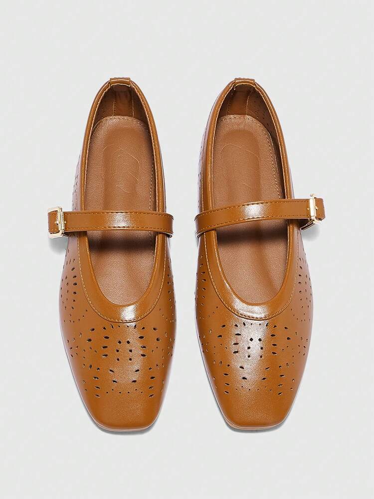 CUCCOO BIZCHIC Women's Square Toe Hollow Design Buckle Strap Casual Slip-On Shoes For Christmas