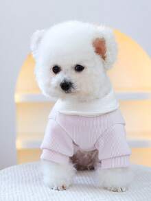 PETSIN 1件宠物衣服，猫狗通用款，可爱加厚四脚服，带可爱立体兔子装饰连体衣，家居服，秋冬季柔软保暖服。 - 粉色 - 查看 5