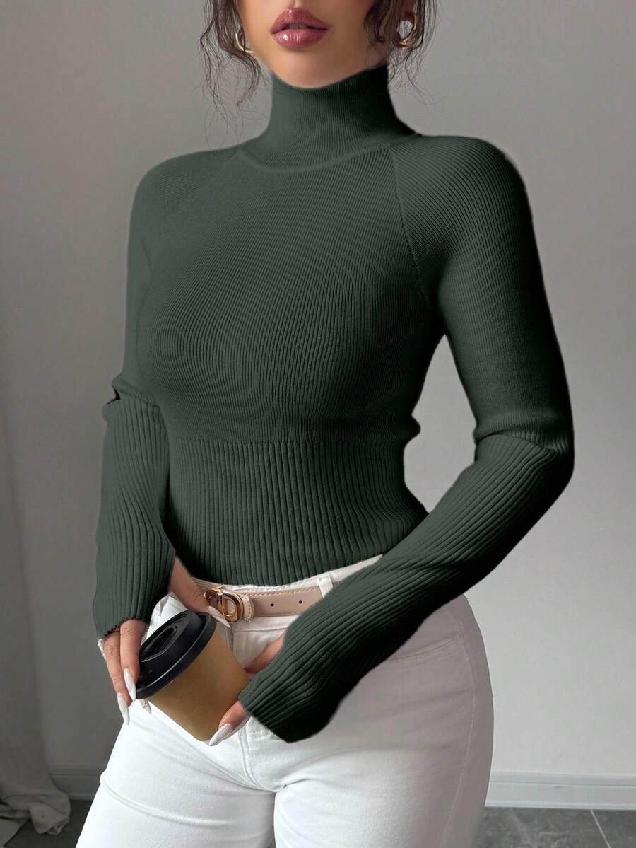 SHEIN Raffinéa Y2K 优雅户外针织套头毛衣,适合通勤、度假和日常穿着 - 軍綠色 - 查看 1
