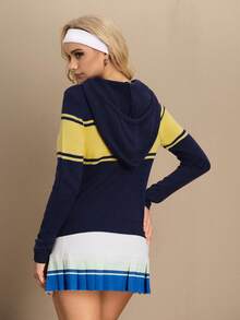 Cheerettes Women's Striped Long Sleeve Drawstring Hooded Sweater