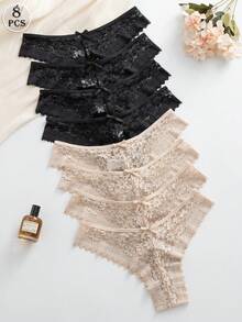 8pcs/Set Romantic Sexy Lace Women's Briefs, Multicolor - Multicolor - View 1