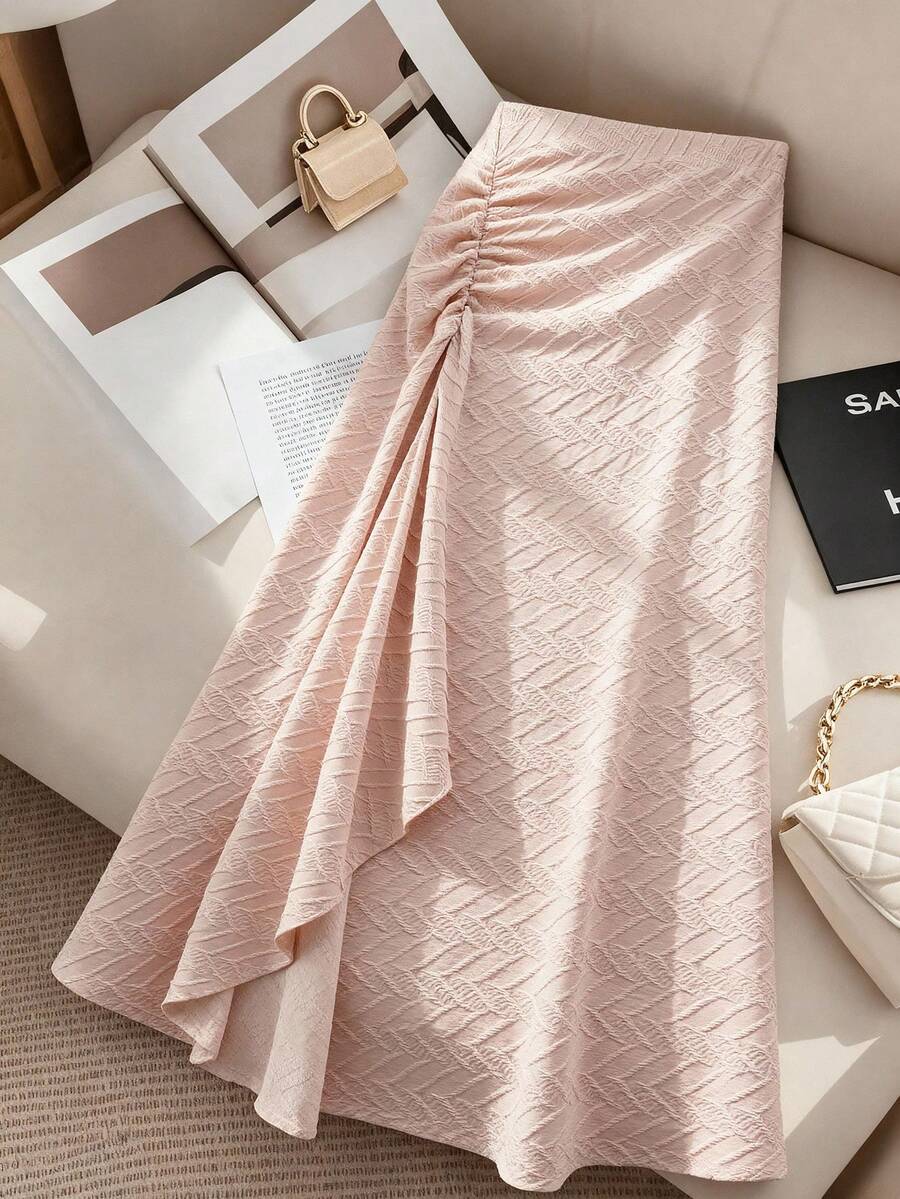 GlowEve CURVE Plus Size Asymmetrical Fish Tail Long Textured Skirt - Pink - View 1