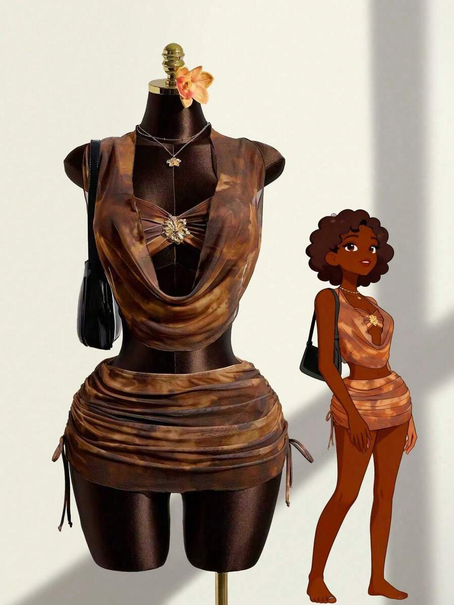 Zestiva 女士扎染印花泳衣套装，阳光海滩度假泳装，派对节日新款泳衣套装 - 彩色 - 查看 1