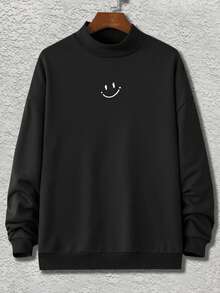 Claim Dot 宽松男士卡通印花高领卫衣，暗黑学院风，男女通用，Emo风格，超大码男士卫衣 - 黑色 - 查看 4