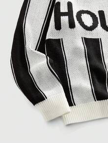ROMWE MEN Men's Turndown Collar Sporty Street Knit Sweater - Black and White - View 4