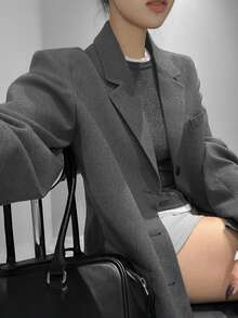 DAZY 女士立体设计翻领夹克，新款秋冬女式外套 - 深灰色 - 查看 6