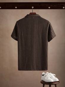 Core Aspect Men Solid Color Single-Breasted Casual Short Sleeve Shirt (Random Print) - Brown - View 2