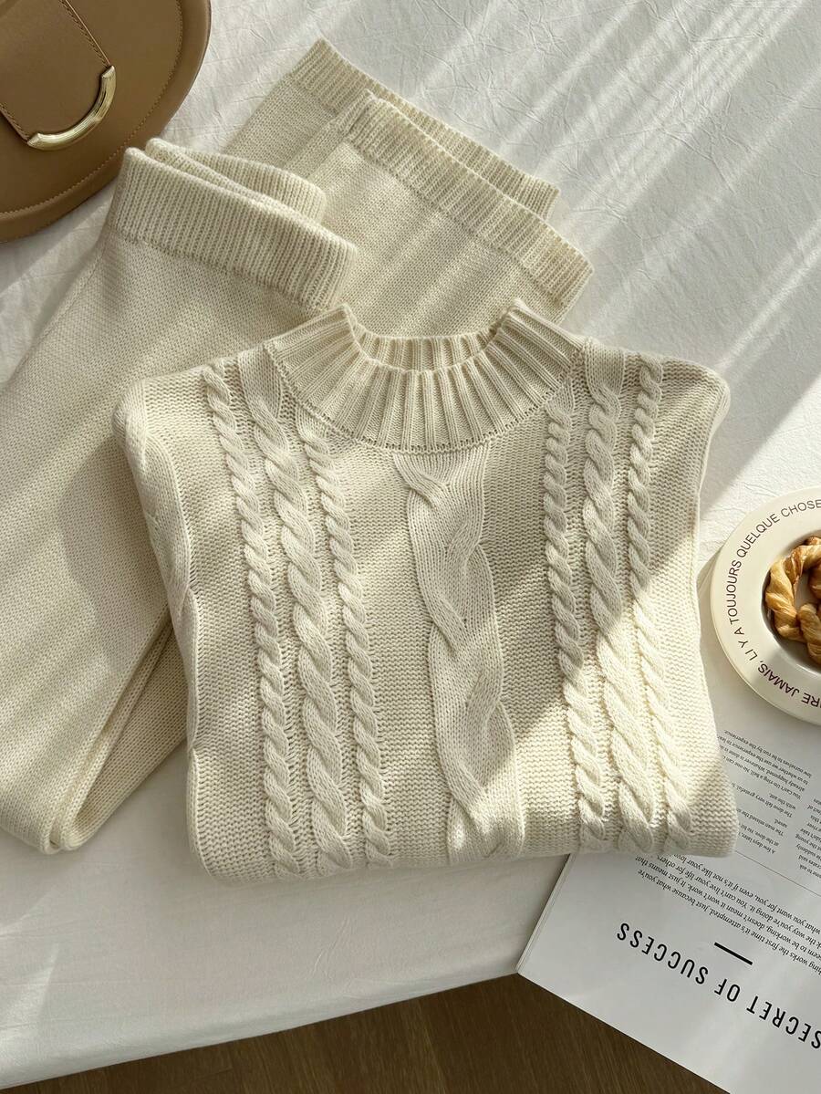 Ensemble coordonné en tricot pour préadolescentes, pull tricoté rose en forme de cœur et pantalon, 2 pièces, confortable pour les bébés en automne/hiver, convient pour les fêtes, les sorties, l'école et le port quotidien, à la mode et polyvalent, rapport qualité-prix élevé - Blanc - Voir 1