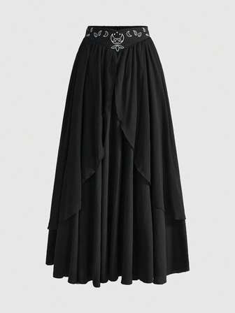 Fairycore Damen Plissee Volant Saum Langer Rock