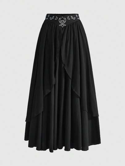 Fairycore Jupe longue plissée à volants pour femmes