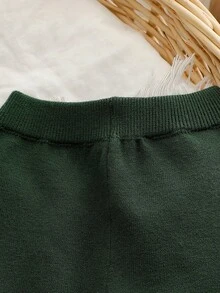 SHEIN Playful Pals 男婴骆驼熊提花针织毛衣套装，面料柔软厚实，适合休闲穿着，秋冬季节皆宜。 - 墨綠色 - 查看 5