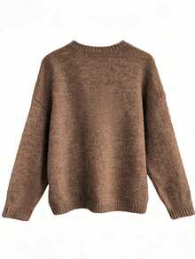EMERY ROSE Plus Size Women's Pentagram Jacquard Drop Shoulder Long Sleeve Casual Crew Neck Sweater, Autumn/Winter - Rust Brown - View 2