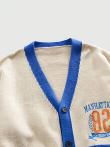 ROMWE MEN Men's Embroidered Patchwork Knit Cardigan - Blue and White - View 3