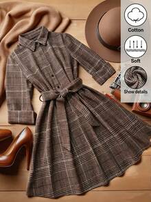 GlowEve 女士编织优雅格纹秋季连衣裙