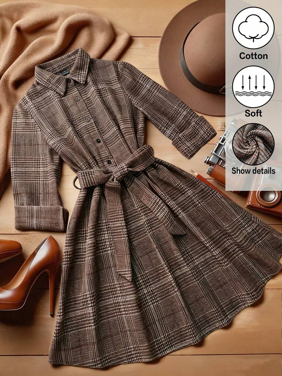 GlowEve 女士编织优雅格纹秋季连衣裙