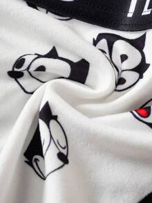 Felix The Cat X SHEIN Women's Comfortable Cute Cartoon Pattern Letter Jacquard Thong Panties - Blue and White - View 5