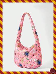HARRY POTTER X SHEIN Túi Tote Họa Tiết Chần Bông, Túi Đeo Vai Y2K Màu Pastel Mềm Mại Dùng Đi Học & Hàng Ngày, Túi Xách Tay Cỡ Lớn Dễ Thương Thường Ngày - Màu Hồng baby - Xem 2