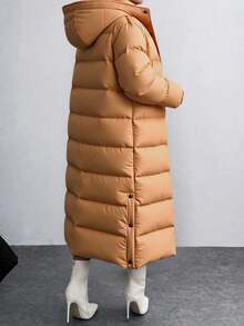 EURMUSE Women's Fashionable Warm Hooded Long Winter Coat - Brown - View 2